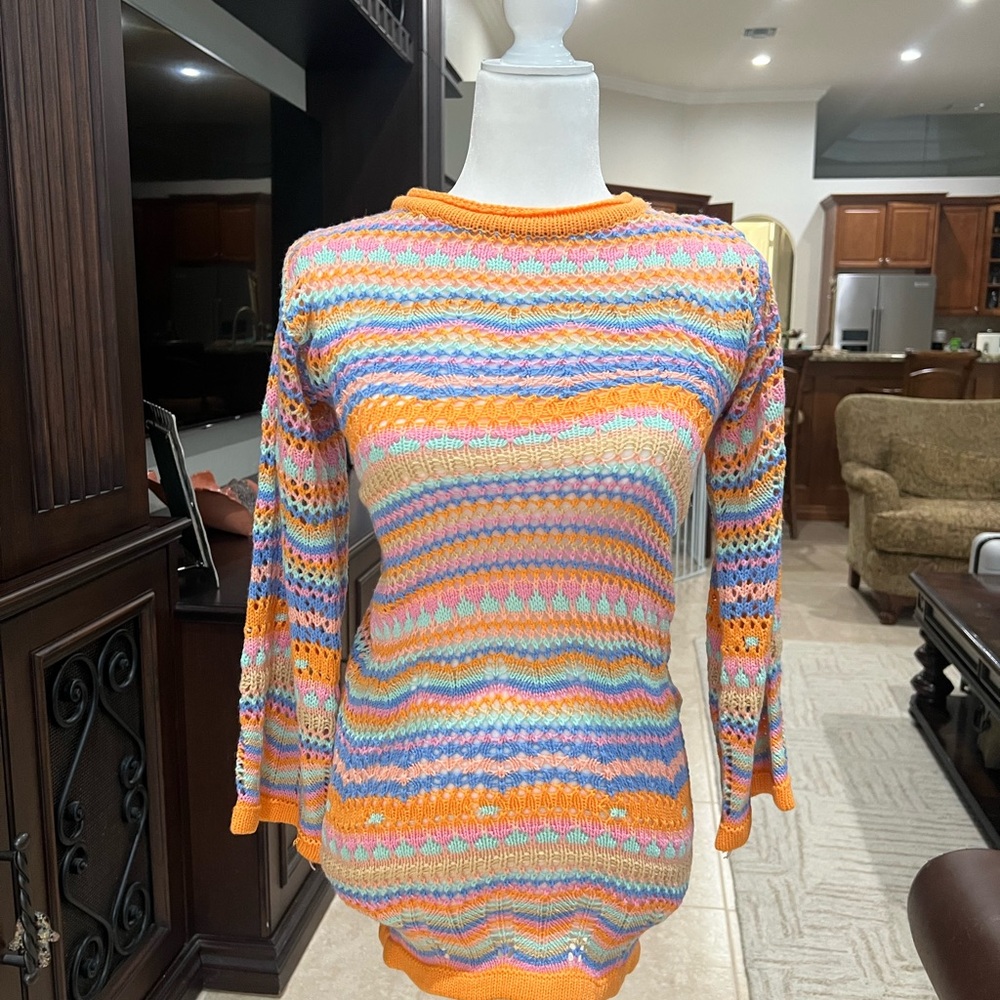 Colorful Striped Knit Sweater Dress